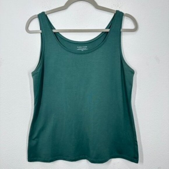 Eileen Fisher Size Medium Green Scoop Neck Layering Tank Organic Cotton Stretch - Picture 1 of 6